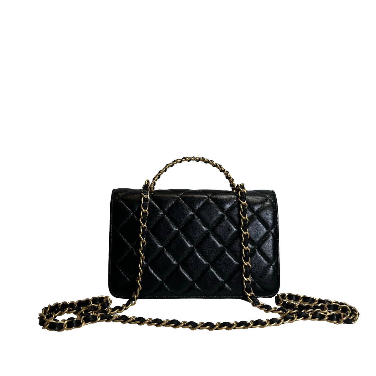 Used CHANEL Matelasse Quilted Lambskin Wallet On Chain Wallet on chain Black Gold