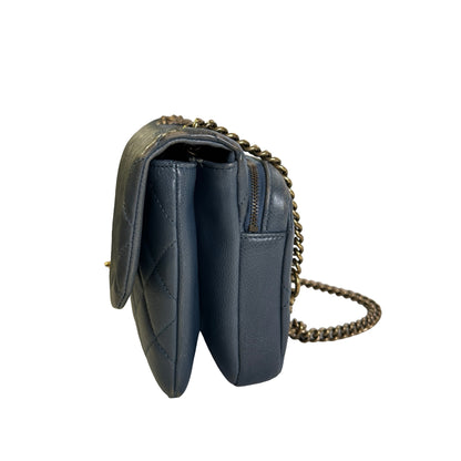 Used CHANEL Quilted Caviar Classic Flap Chain Shoulder Bag Grey Gold
