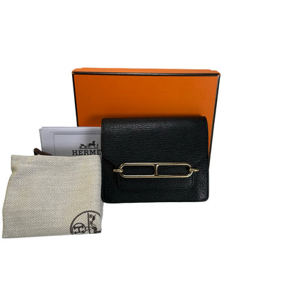 Used HERMES Leather Roulis Wallet Black Beige Gold