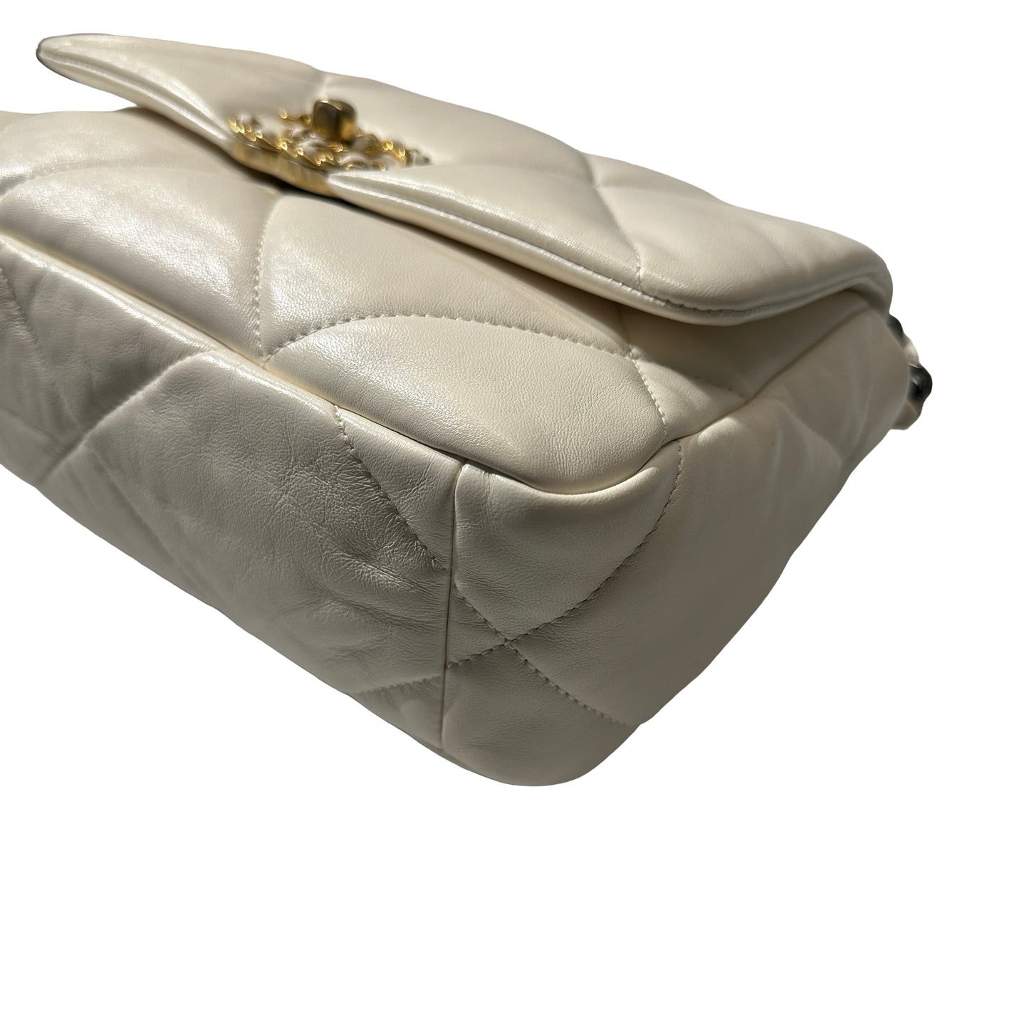 Used CHANEL Lambskin Leather 19 Small Shoulder Bag White GHW
