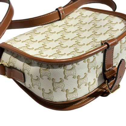 Used CÉLINE Canvas Folco Medium Cross Body Bag White Brown GHW