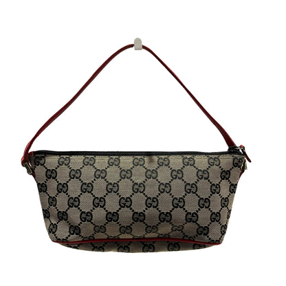 Used GUCCI GG Canvas Pochette Handbag Beige Red