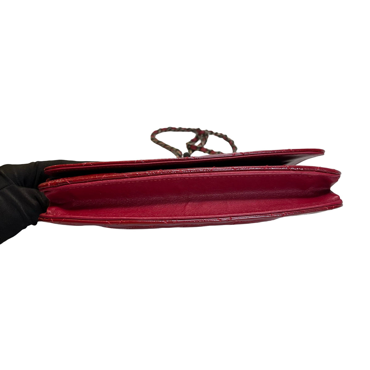 Used CHANEL Quilted Patent Leather 2.55 WOC Handbag Red