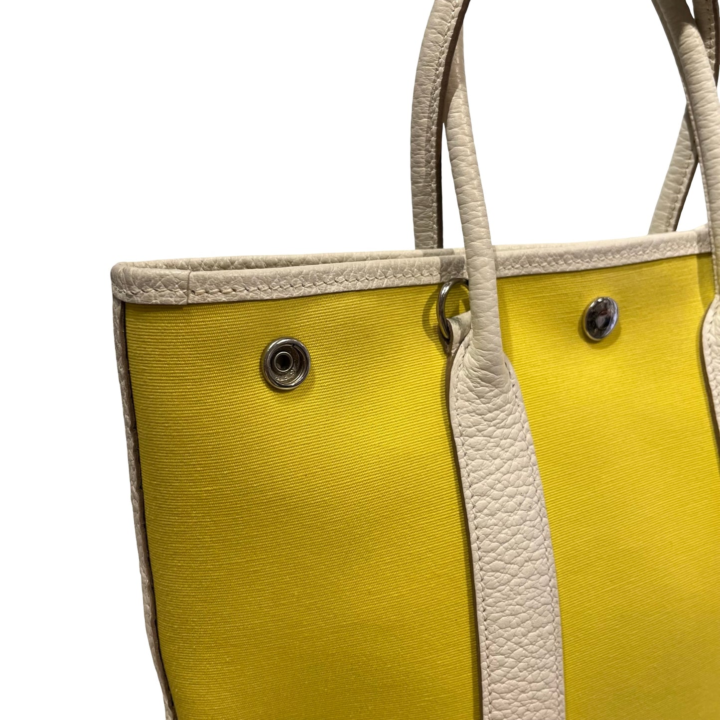 Used HERMES Canvas Leather Garden File Tote Bag Yellow White