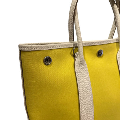 Used HERMES Canvas Leather Garden File Tote Bag Yellow White