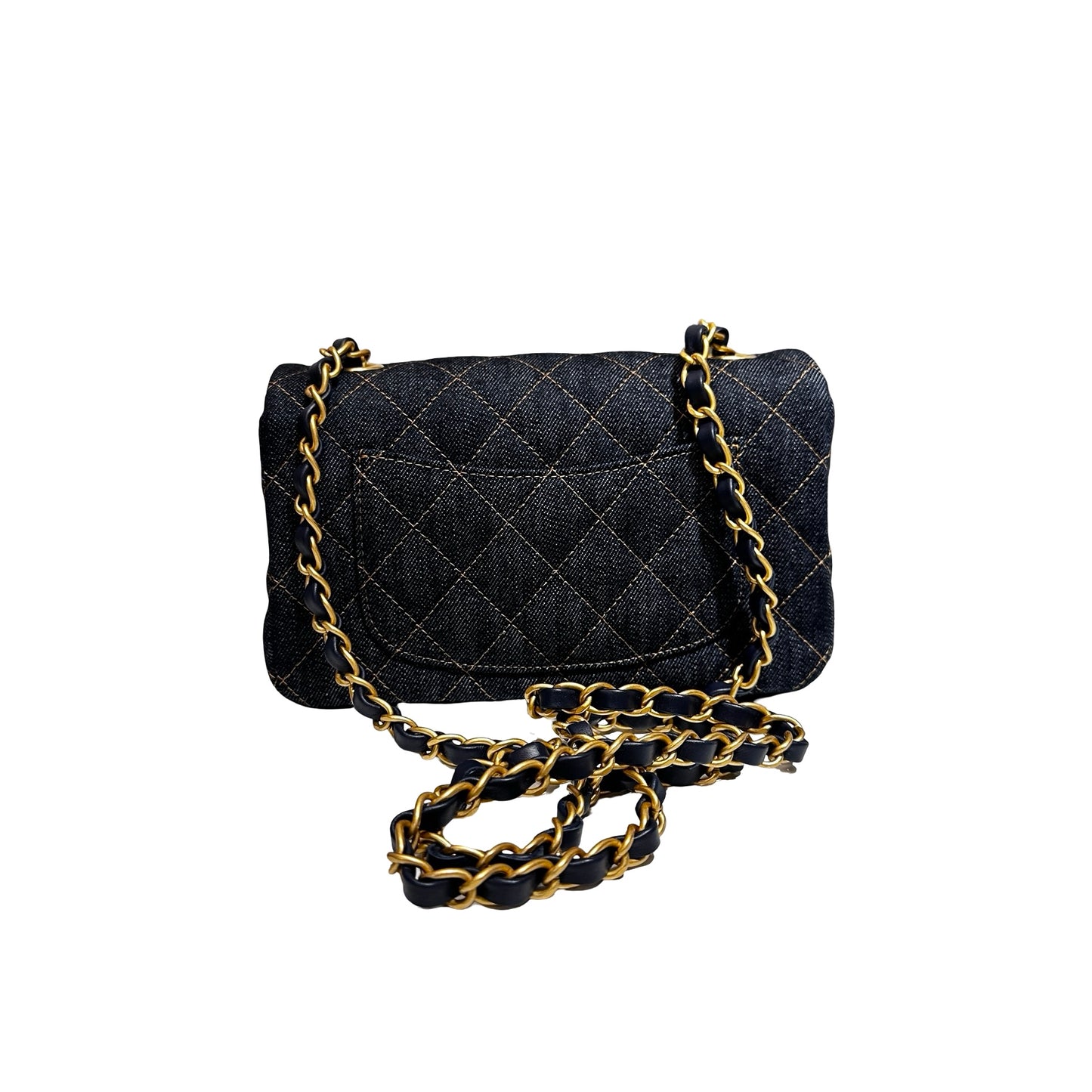 New Chanel Denim Blue Denim Mini Flap 20cm Cross Body Bag Navy GHW
