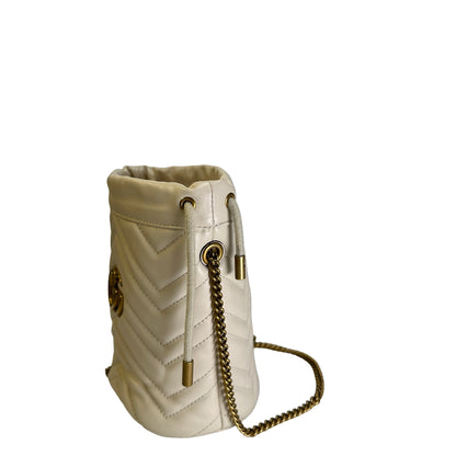 Used GUCCI Matelassé chevron leather GG Marmont Matelassé Mini Bag Crossbody Bag White Antique gold-toned hardware
