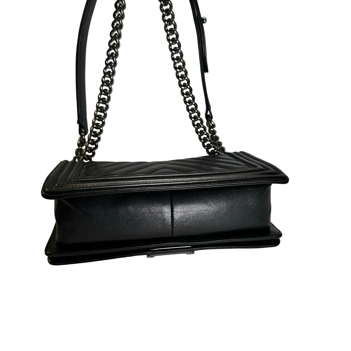 Used CHANEL Chevron Leather Boy Chanel Shoulder Bag Black Silver