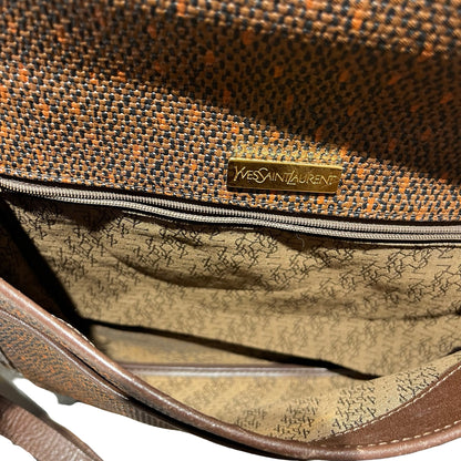 Used SAINT LAURENT Canvas Vintage Crescent Shoulder Cross Body Bag Brown GHW