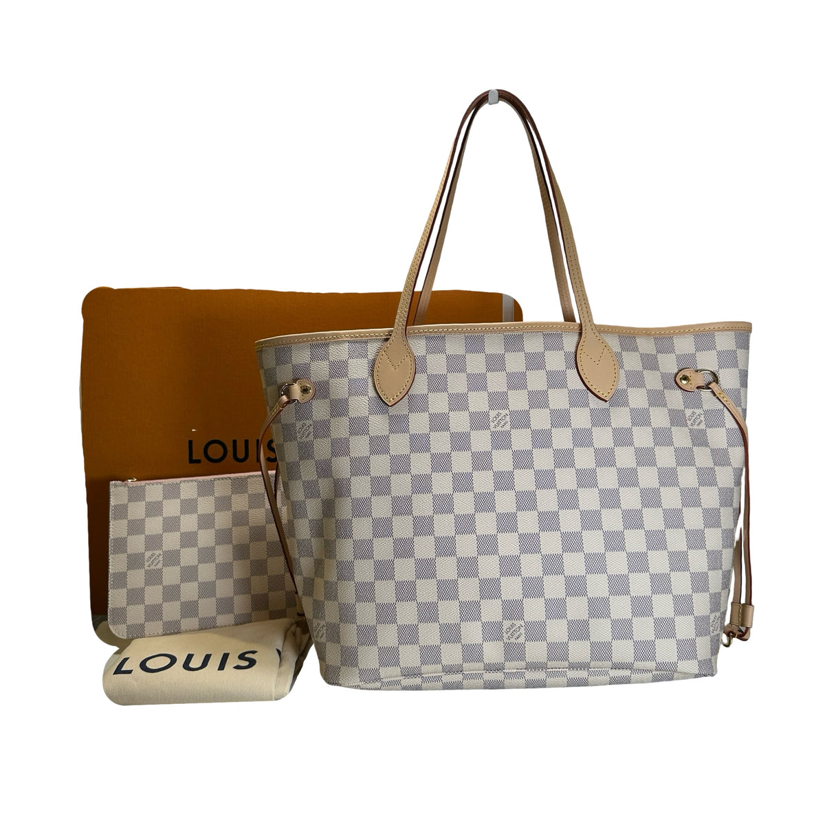 Brand New LOUIS VUITTON Damier Azur Neverfull Tote Bag White Blue