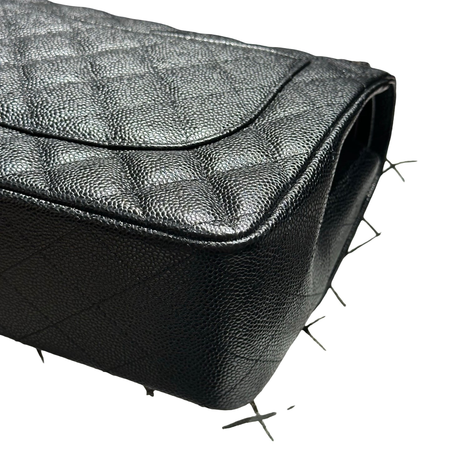 Used CHANEL Caviar Quilted Classic Flap Shoulder Bag Black Silver