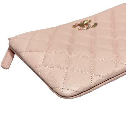 New CHANEL Calfskin Leather Card Case GHW Light Pink