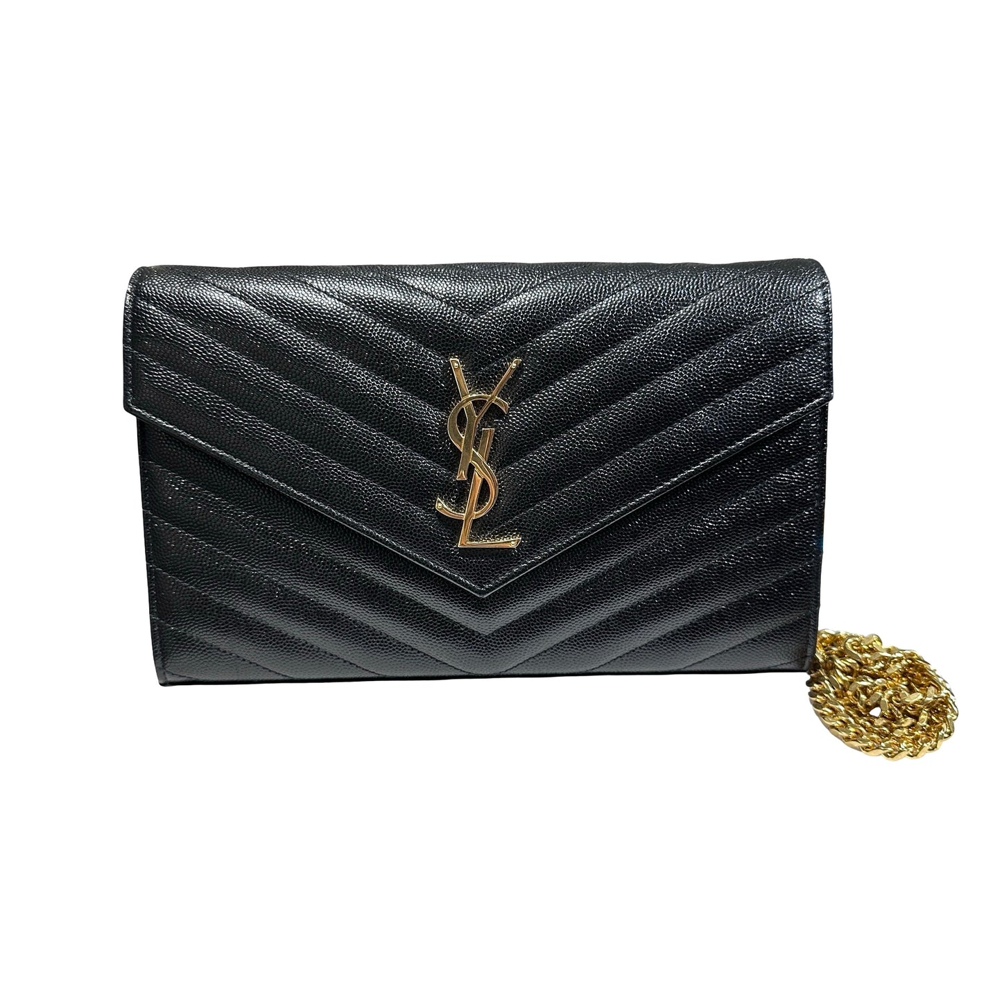 Unused SAINT LAURENT Caviar Leather WOC Cross Body Bag Black GHW