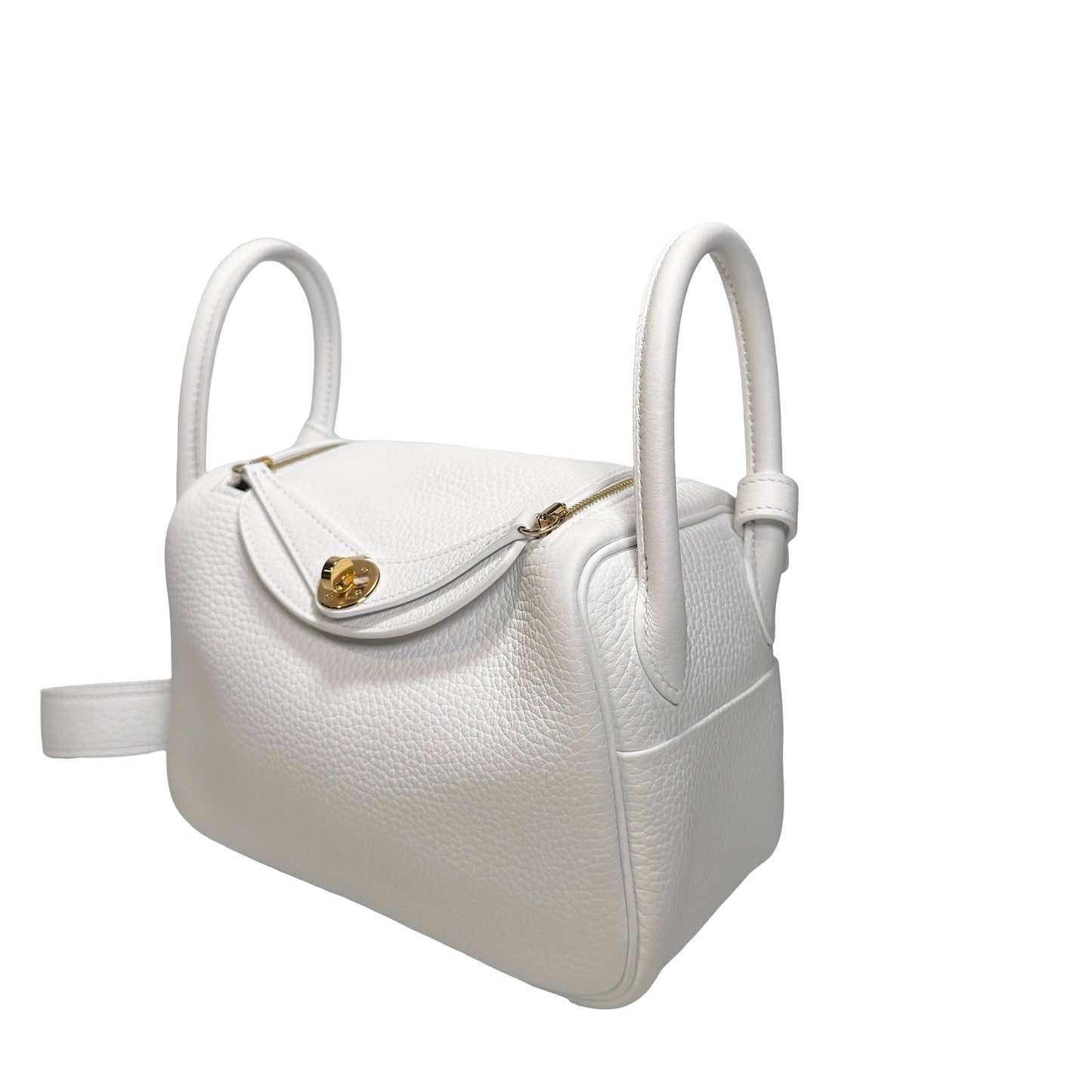 Used HERMES Clemence Leather Mini Lindy Cross body bag White GHW