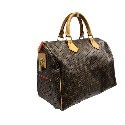 Used LOUIS VUITTON Monogram Perforated Speedy 30 Handbag Brown Fuchsia