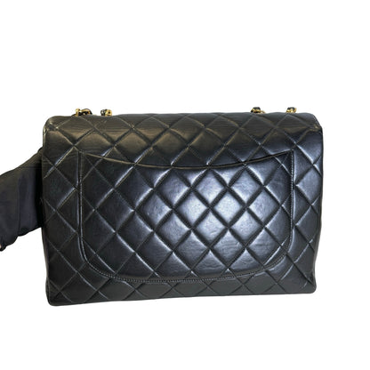 Used CHANEL Quilted Lambskin Vintage Classic Flap Chain Shoulder Bag Black Gold