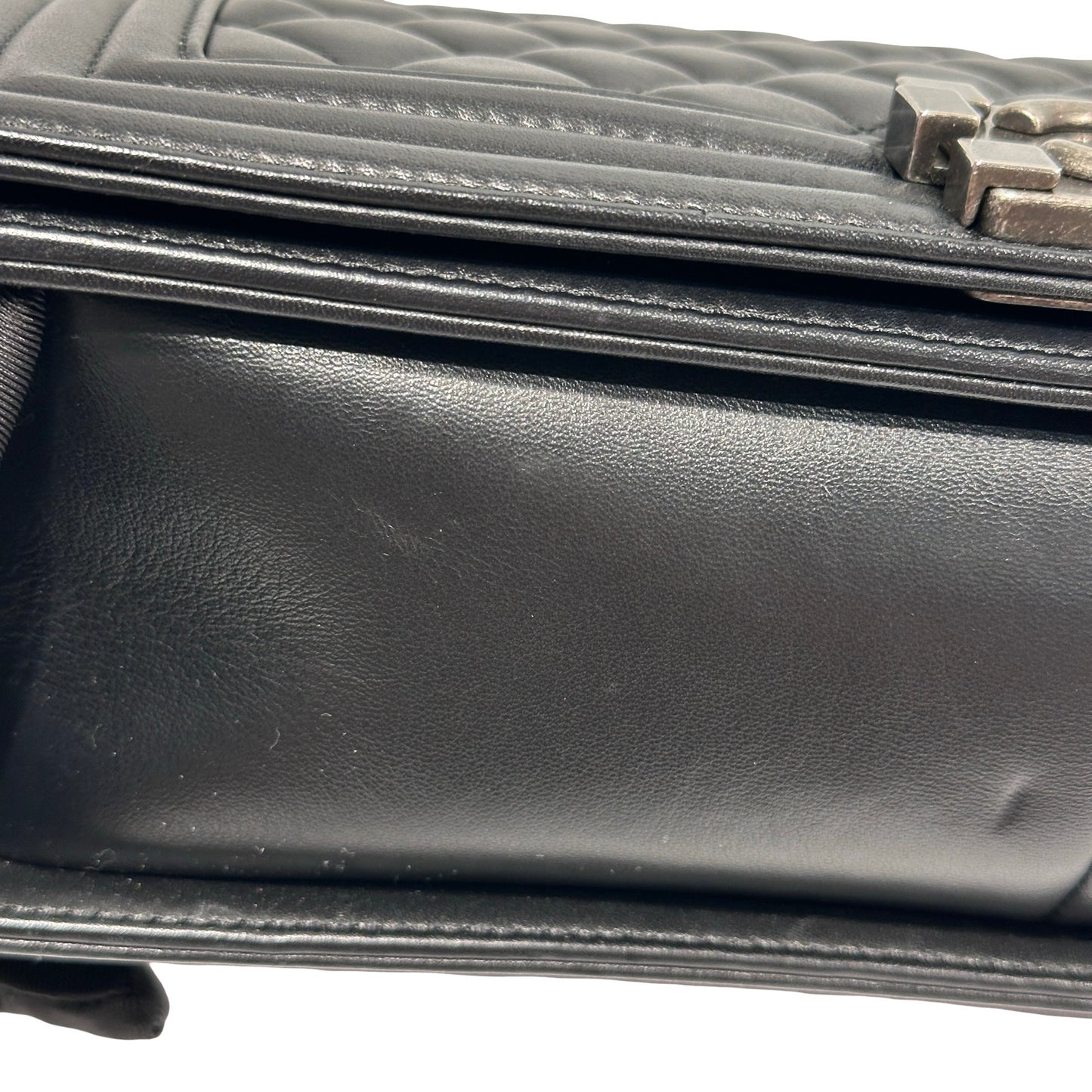 Used Chanel Lambskin Leather Boy 25 Shoulder Bag Black PHW