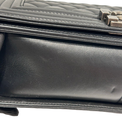 Used Chanel Lambskin Leather Boy 25 Shoulder Bag Black PHW