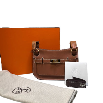 Used HERMÈS Leather MiniJypsiere Cross Body Bag GHW Brown