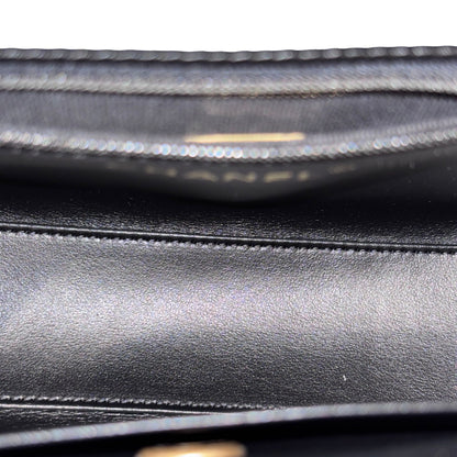 Used CHANEL Calfskin Leather Shiny Aged Calfskin Quilted Kelly Cross Body Bag Black GHW