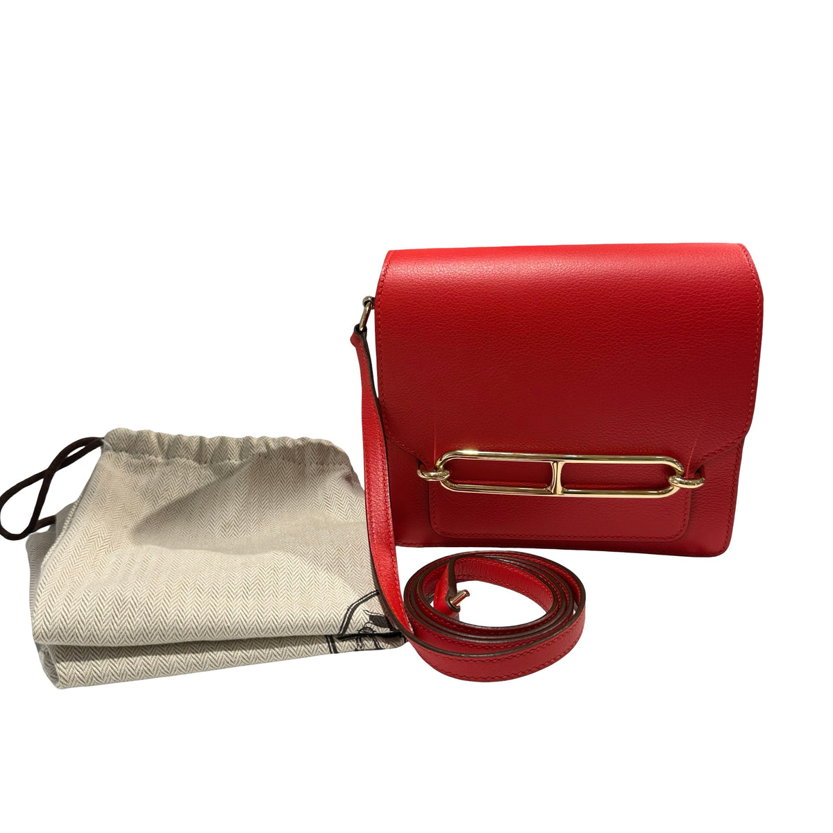 Used HERMES Evercolor Mini Roulis Shoulder Bag S3 Rouge Coeur GHW