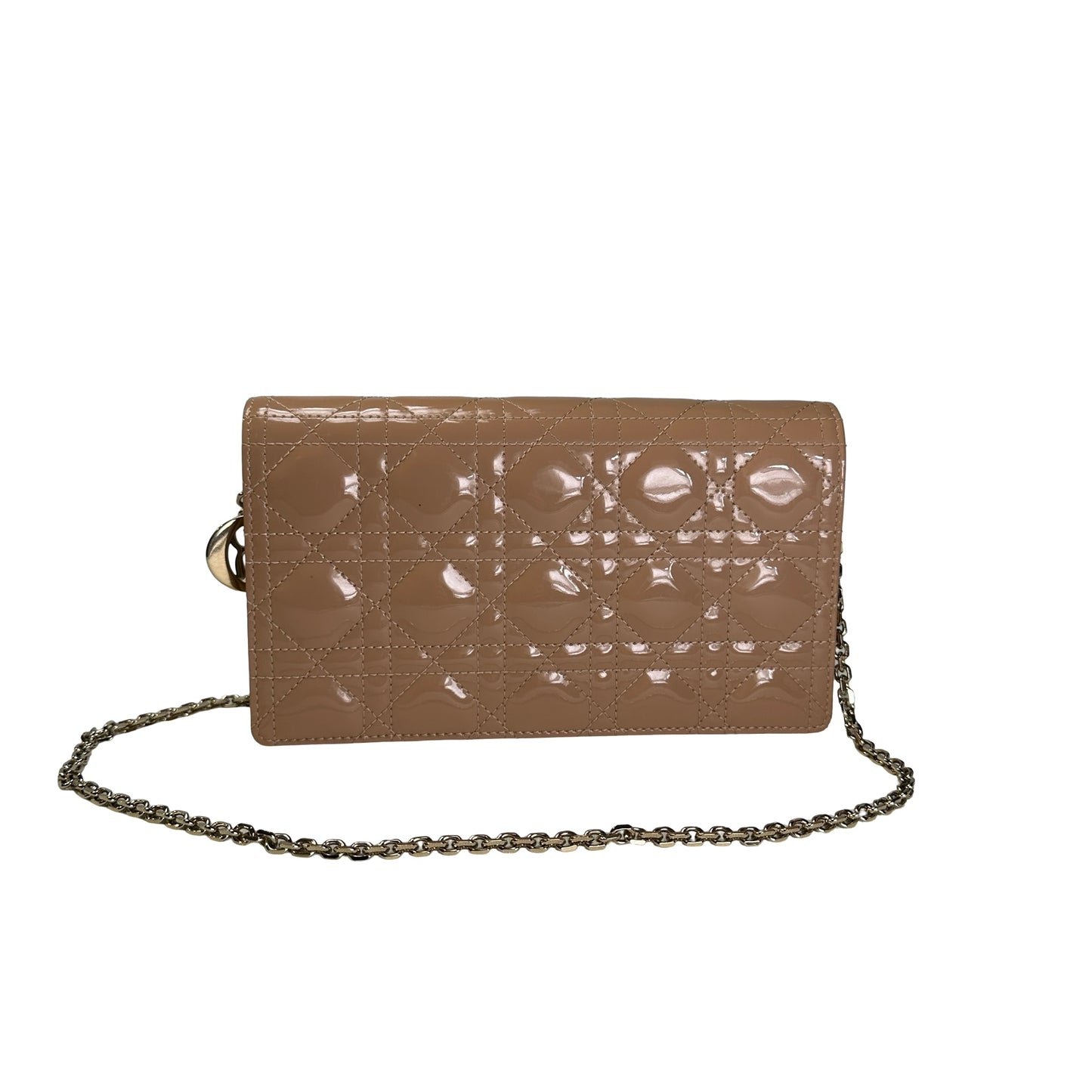 Used DIOR Cannage Patent Leather Cannage Long wallet Beige