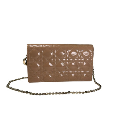 Used DIOR Cannage Patent Leather Cannage Long wallet Beige