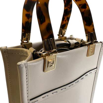 Used FENDI Mini Sunshine Shopper Crossbody Bag White GHW