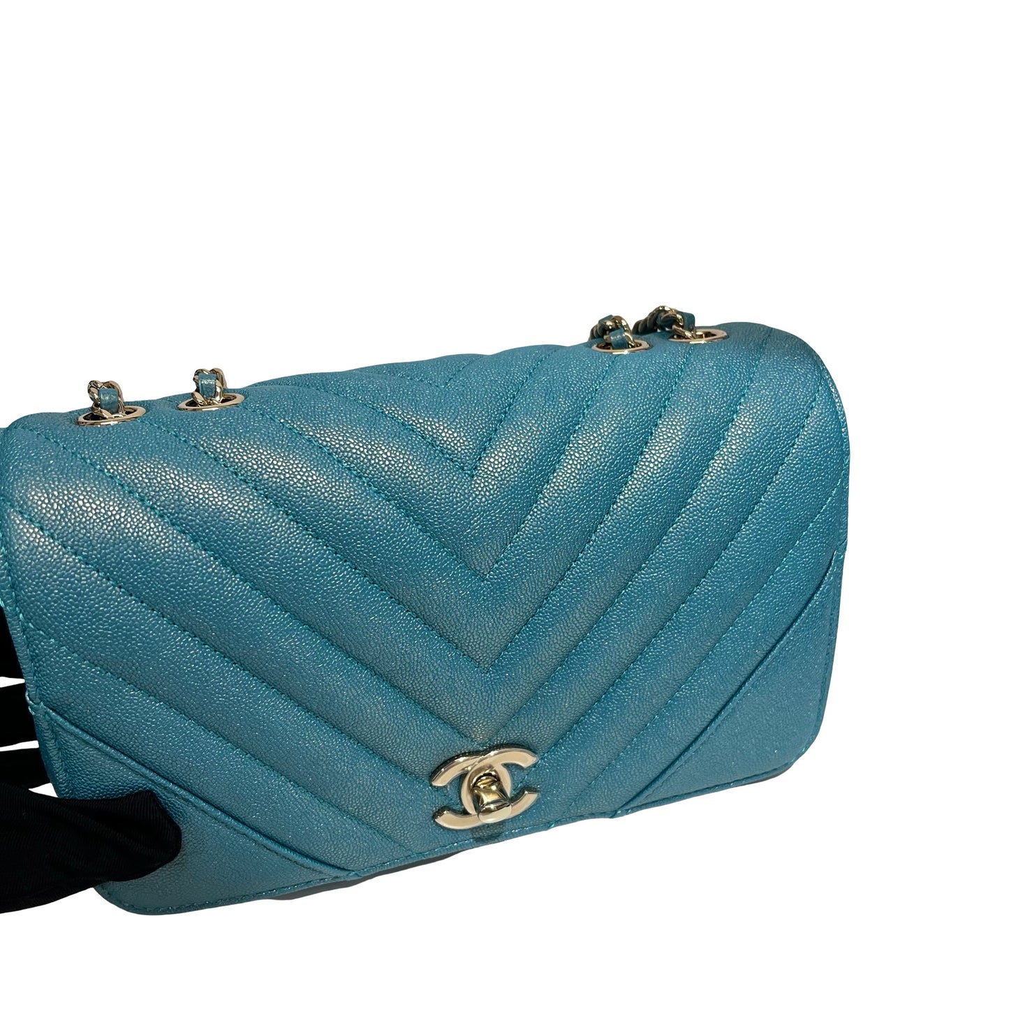 Used CHANEL Chevron Statement Flap Chain Shoulder Pearl Green GHW Chain Shoulder Bag