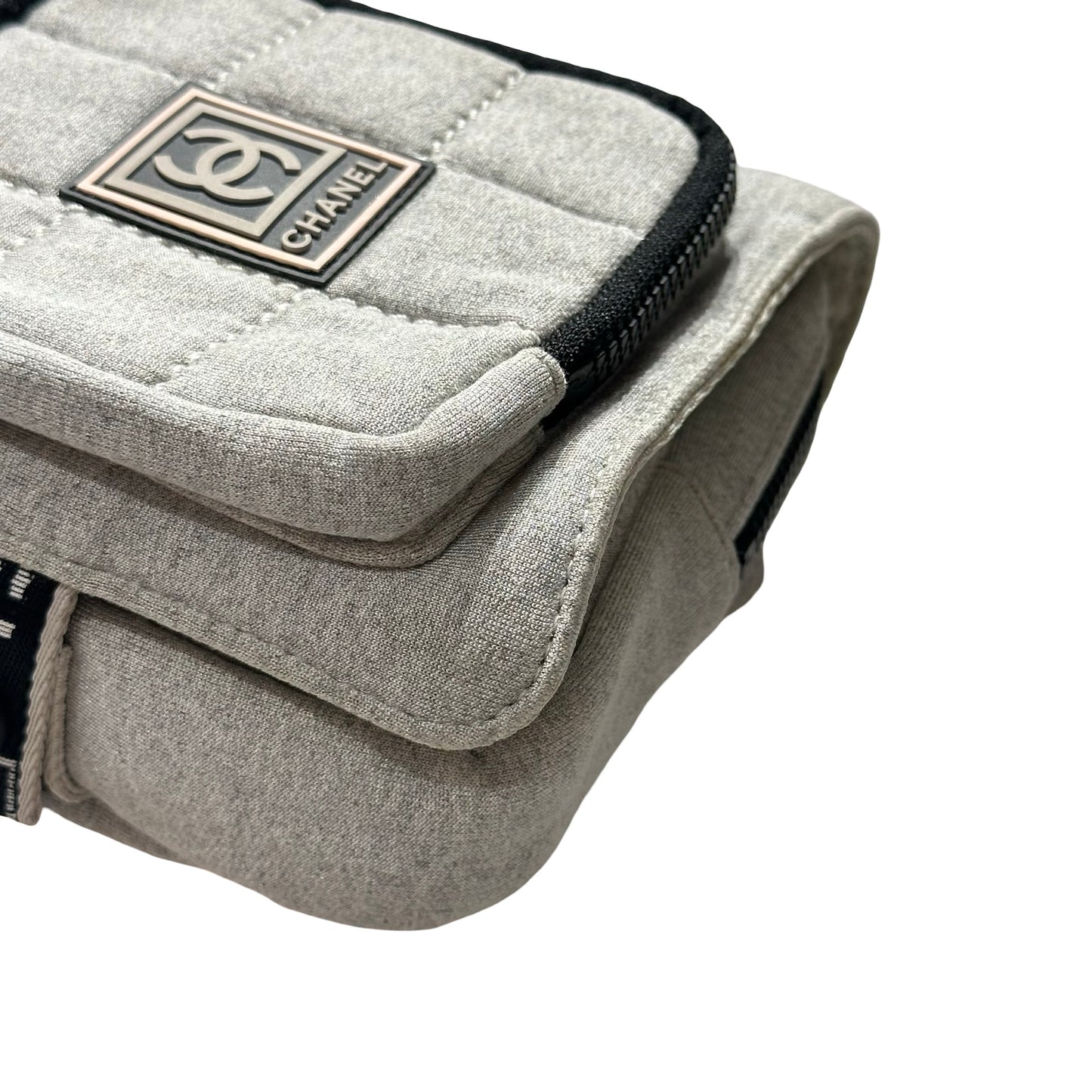 Used CHANEL Cotton CC Logo Sport Waist Cross Body Bag Grey PHW