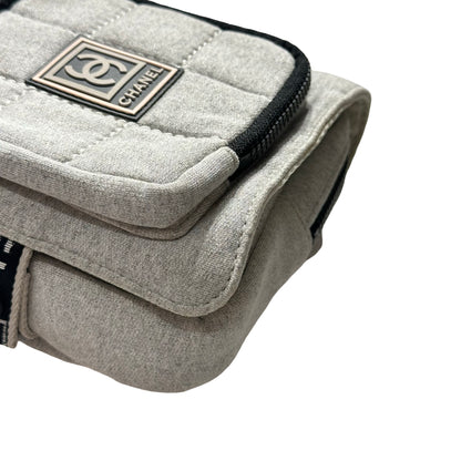 Used CHANEL Cotton CC Logo Sport Waist Cross Body Bag Grey PHW