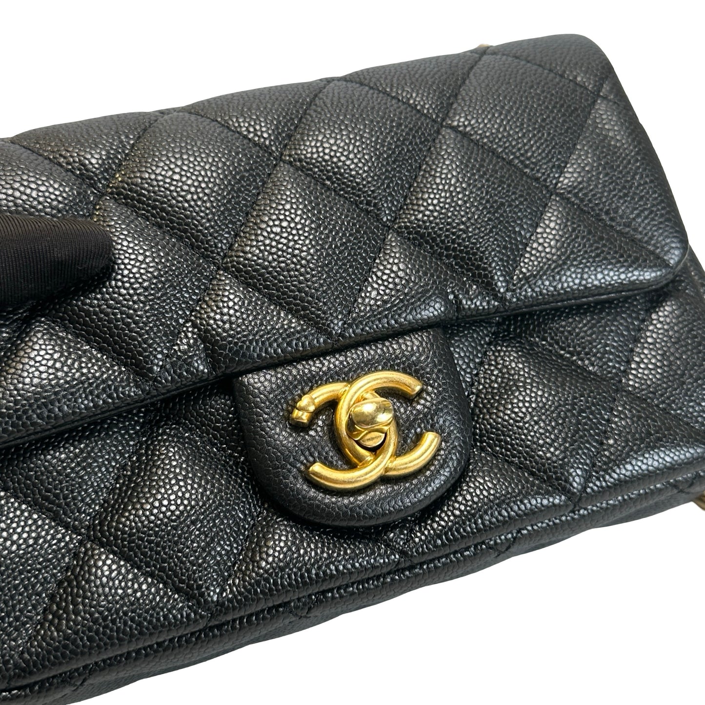 Used CHANEL Caviar Quilted Mini Flap Bag Chain Shoulder Bag Black Gold