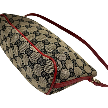 Used GUCCI GG Canvas Pochette Handbag Beige Red