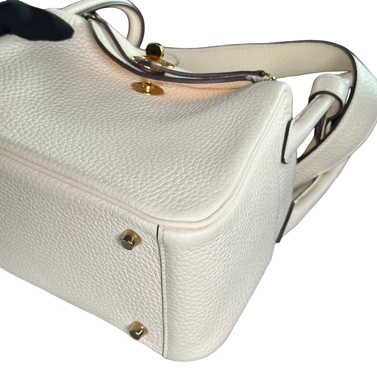 Used HERMES Clemence Mini Lindy Handbag Craie Gold