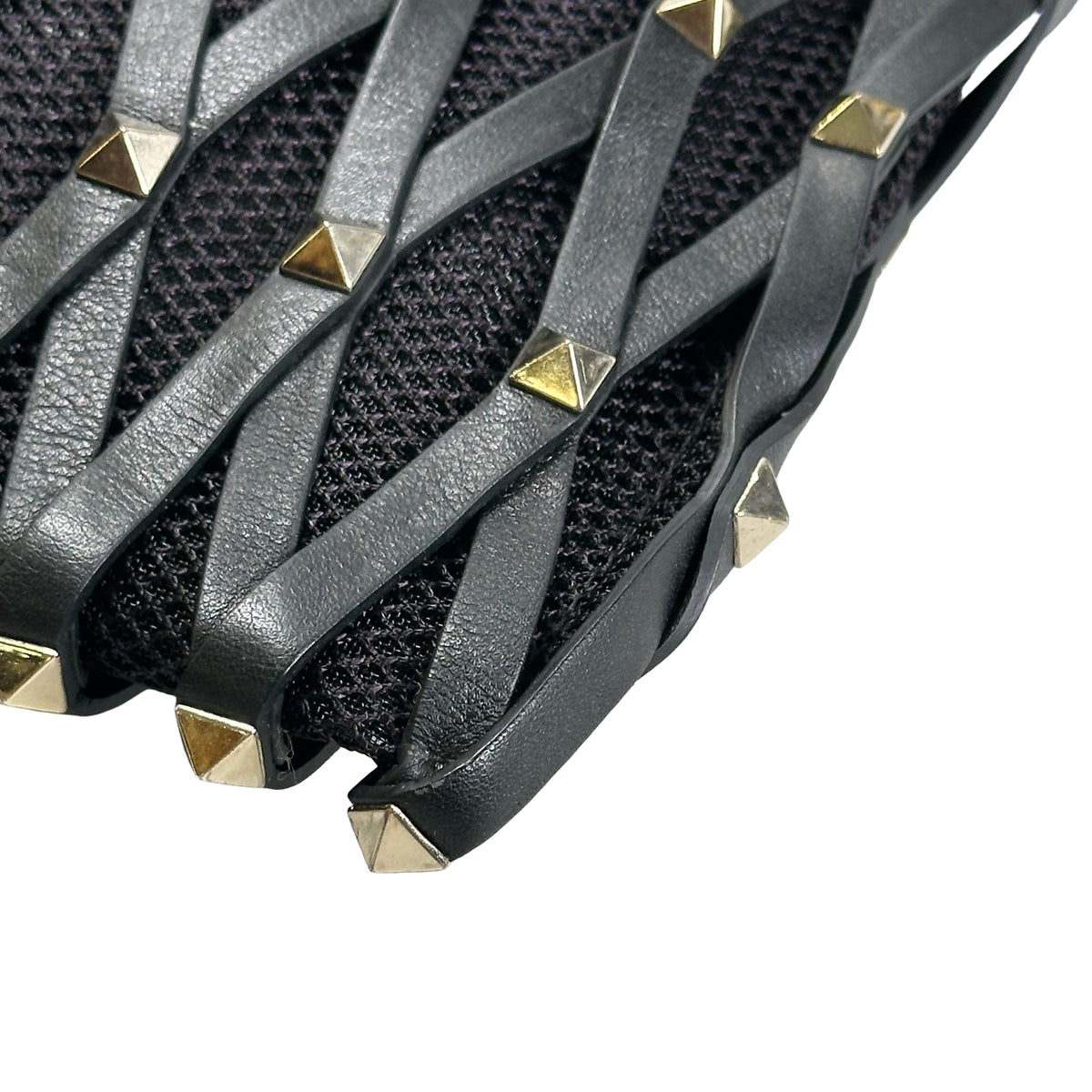 Used VALENTINO Leather Mesh Rockstud Spike Tote Bag Black Silver
