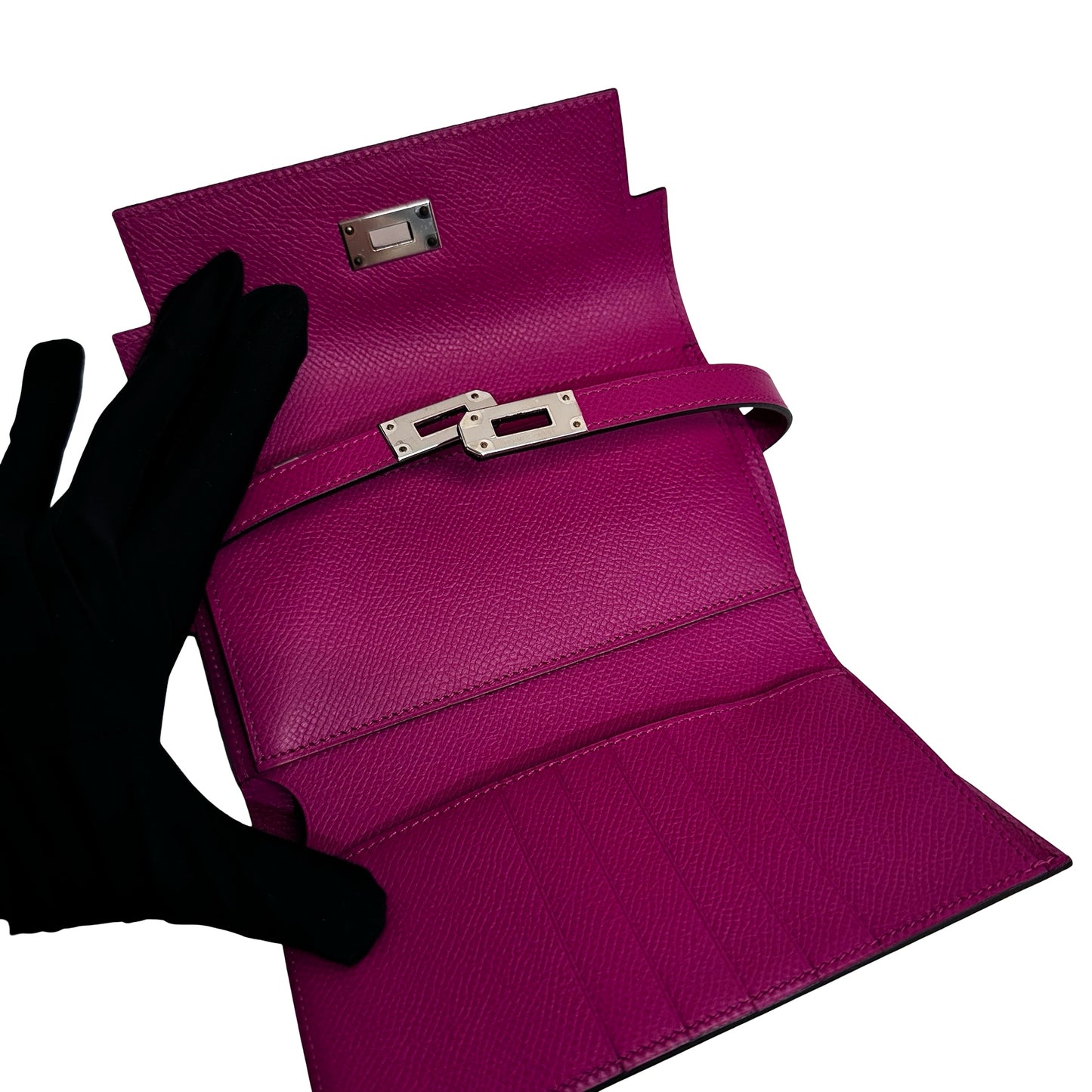 Used HERMÈS Leather Long Wallet Wallet Rose Red