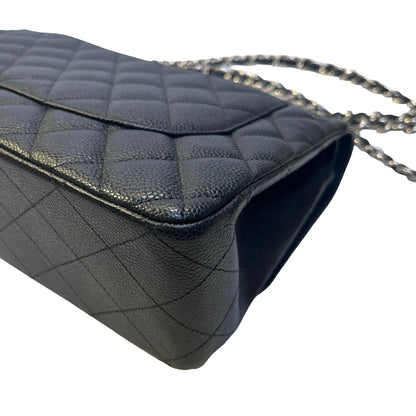 Used CHANEL Caviar Leather Classic Flap Chain Shoulder Bag Black
