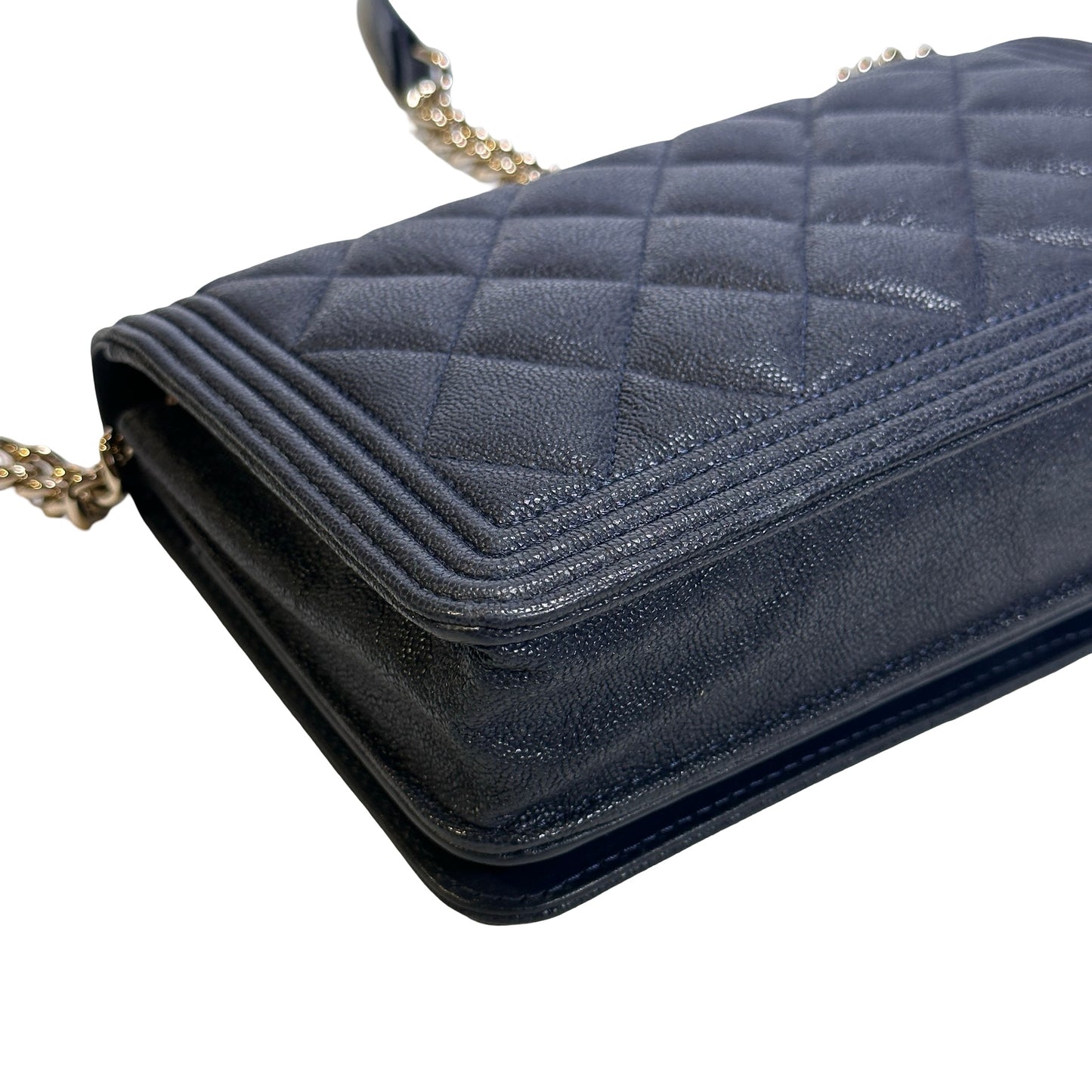 Used CHANEL Quilted BOY CHANEL WALLET ON CHAIN Wallet on chain Navy GHW