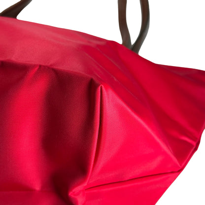 Used LONGCHAMP Eiffel Tower Print Le Pliage Eiffel Tower Tote Bag Red Brown