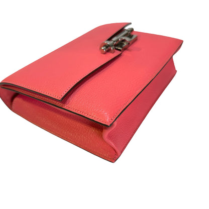 Used HERMES Chevre Verrou Clutch Handbag Pink PHW