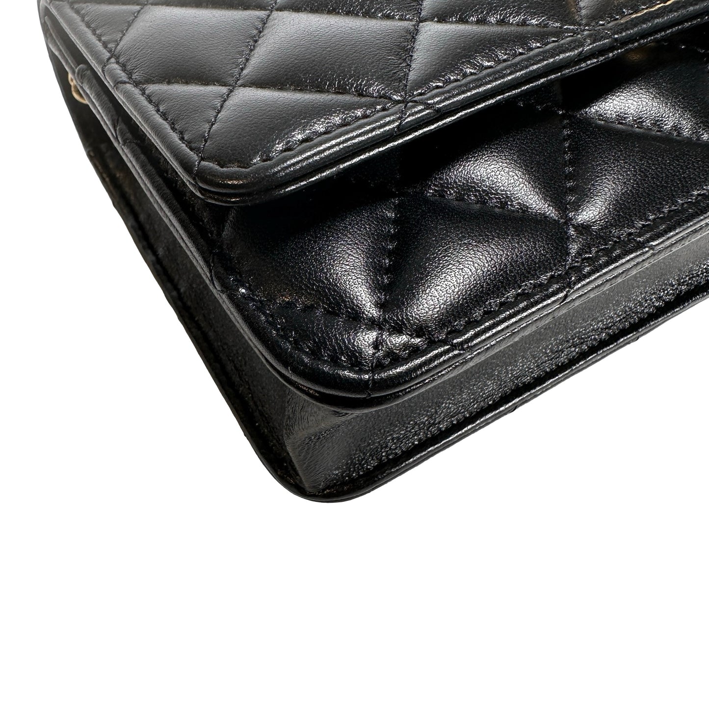 Used CHANEL Quilted Lambskin Wallet on chain Wallet on chain Black GHW