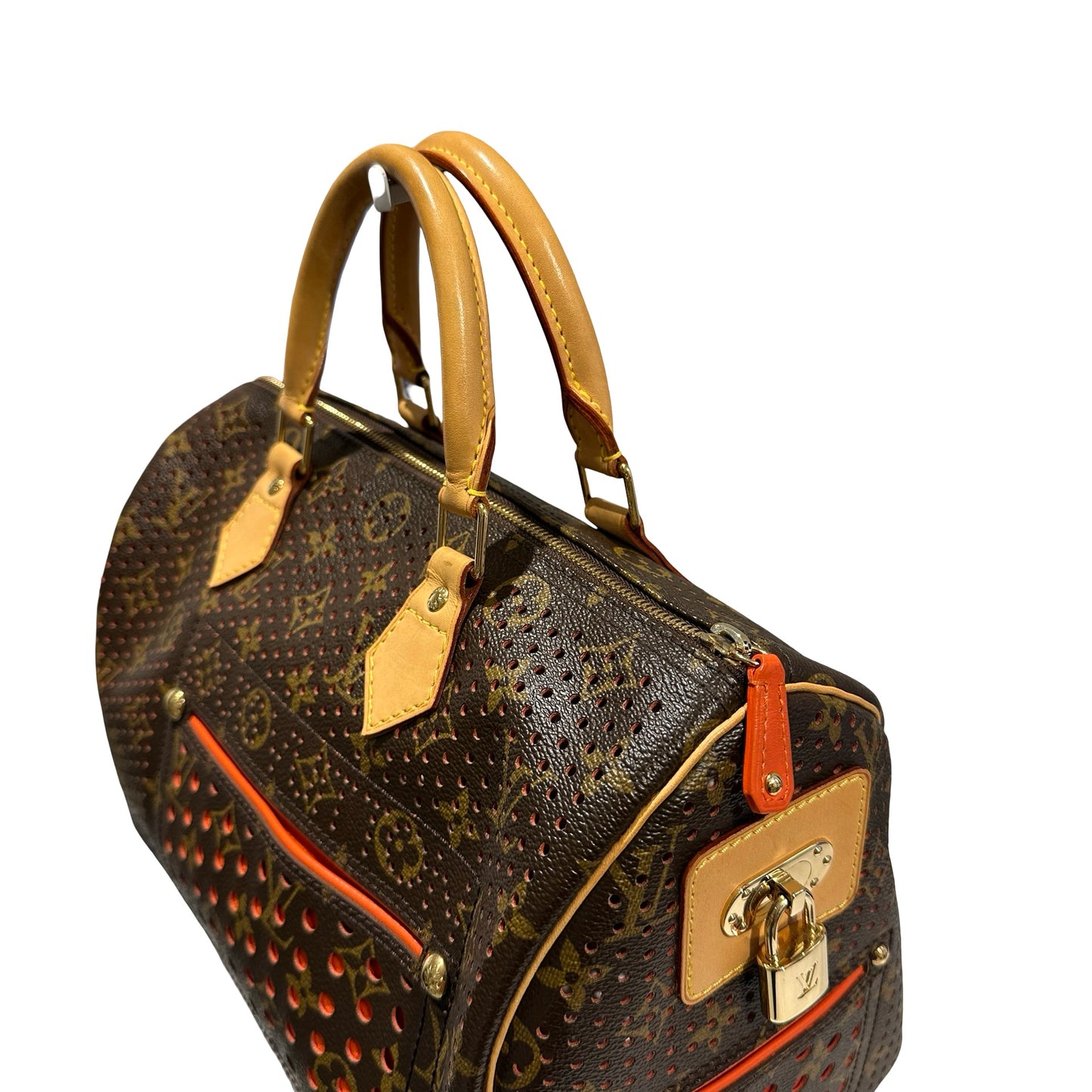 Used LOUIS VUITTON Monogram Perforated Speedy 30 Handbag Brown Fuchsia