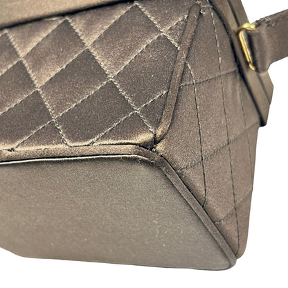 Used Chanel Velvet Vintage Vanity Box Clutch Brown GHW