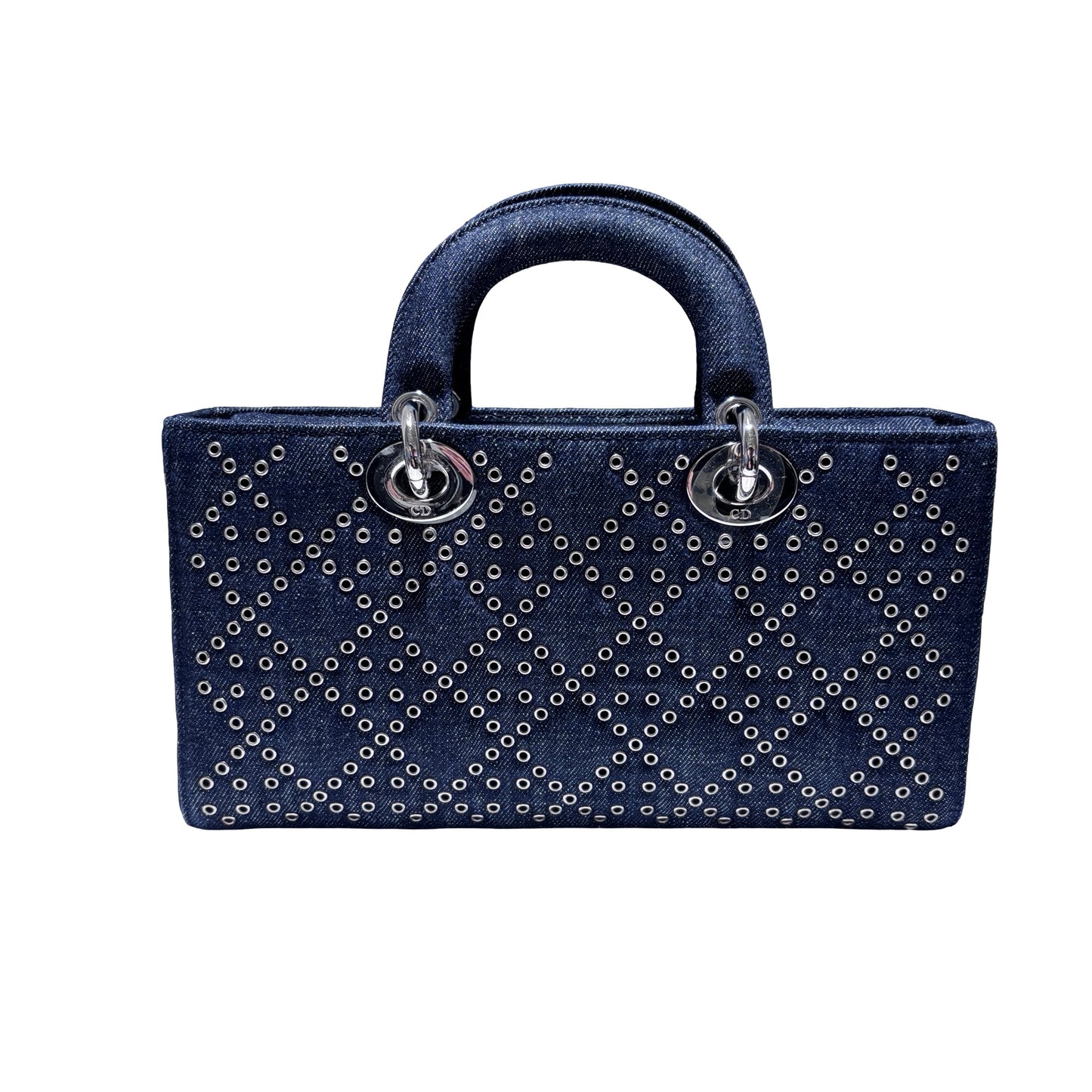 Used DIOR D-Joy Medium Handbag Navy Blue PHW