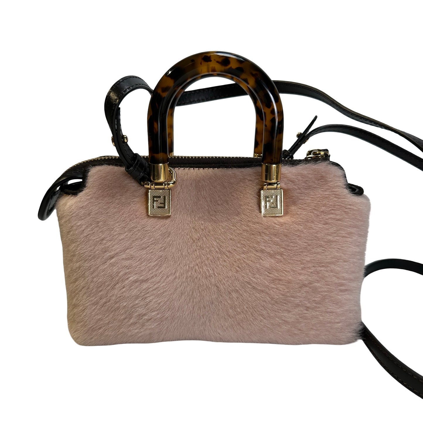 Used FENDI Fur Fendi Roma Logo By The Way Handbag Beige Black
