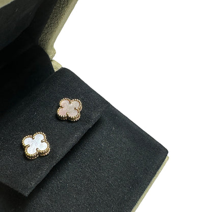 Used VAN CLEEF & ARPELS Mother of Pearl 18K Yellow Gold Vintage Alhambra Earrings White Gold