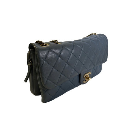 Used CHANEL Quilted Caviar Classic Flap Chain Shoulder Bag Grey Gold