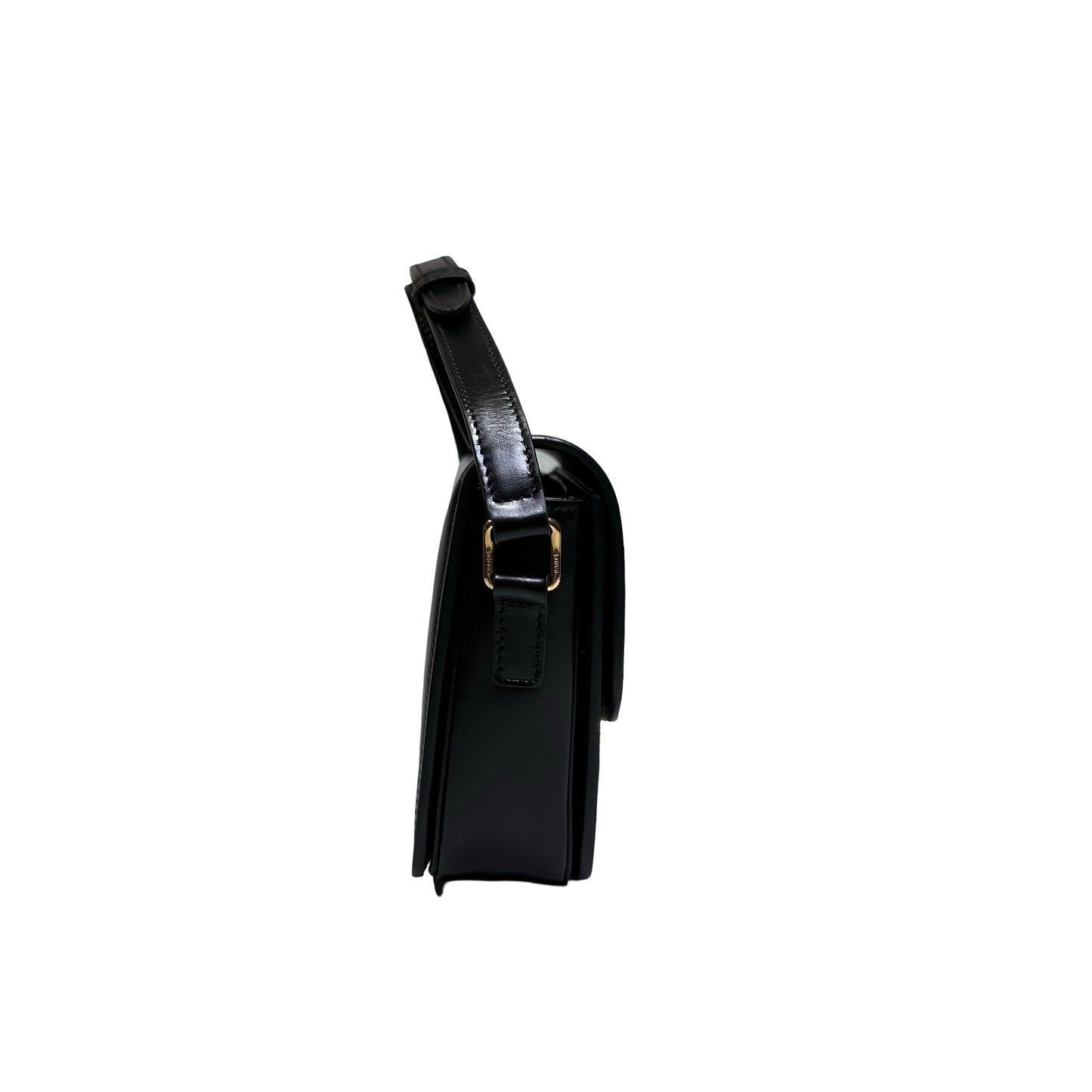 Used CÉLINE Calfskin Leather TEEN TRIOMPHE Cross Body Bag Black GHW