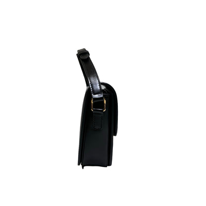 Used CÉLINE Calfskin Leather TEEN TRIOMPHE Cross Body Bag Black GHW