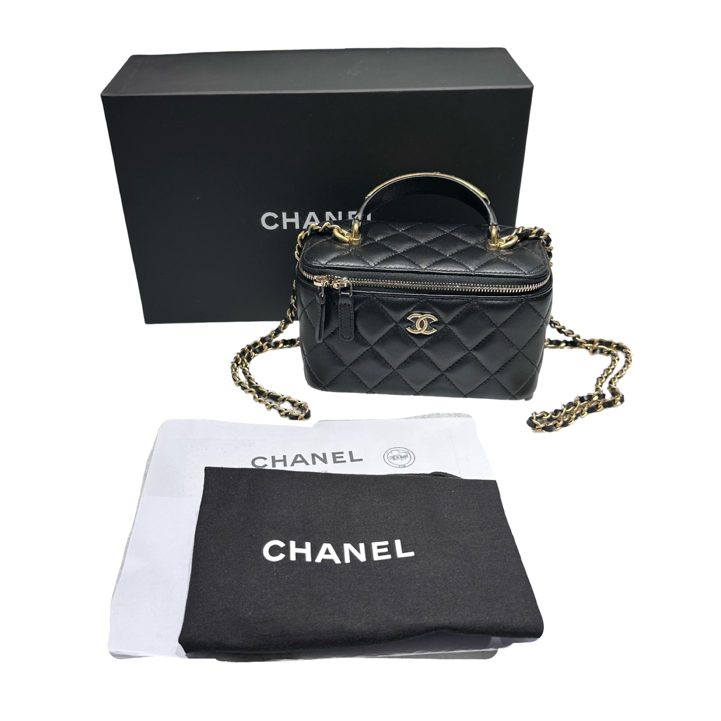 Unused CHANEL Chanel Vanity Case Chain Shoulder Bag Black GHW